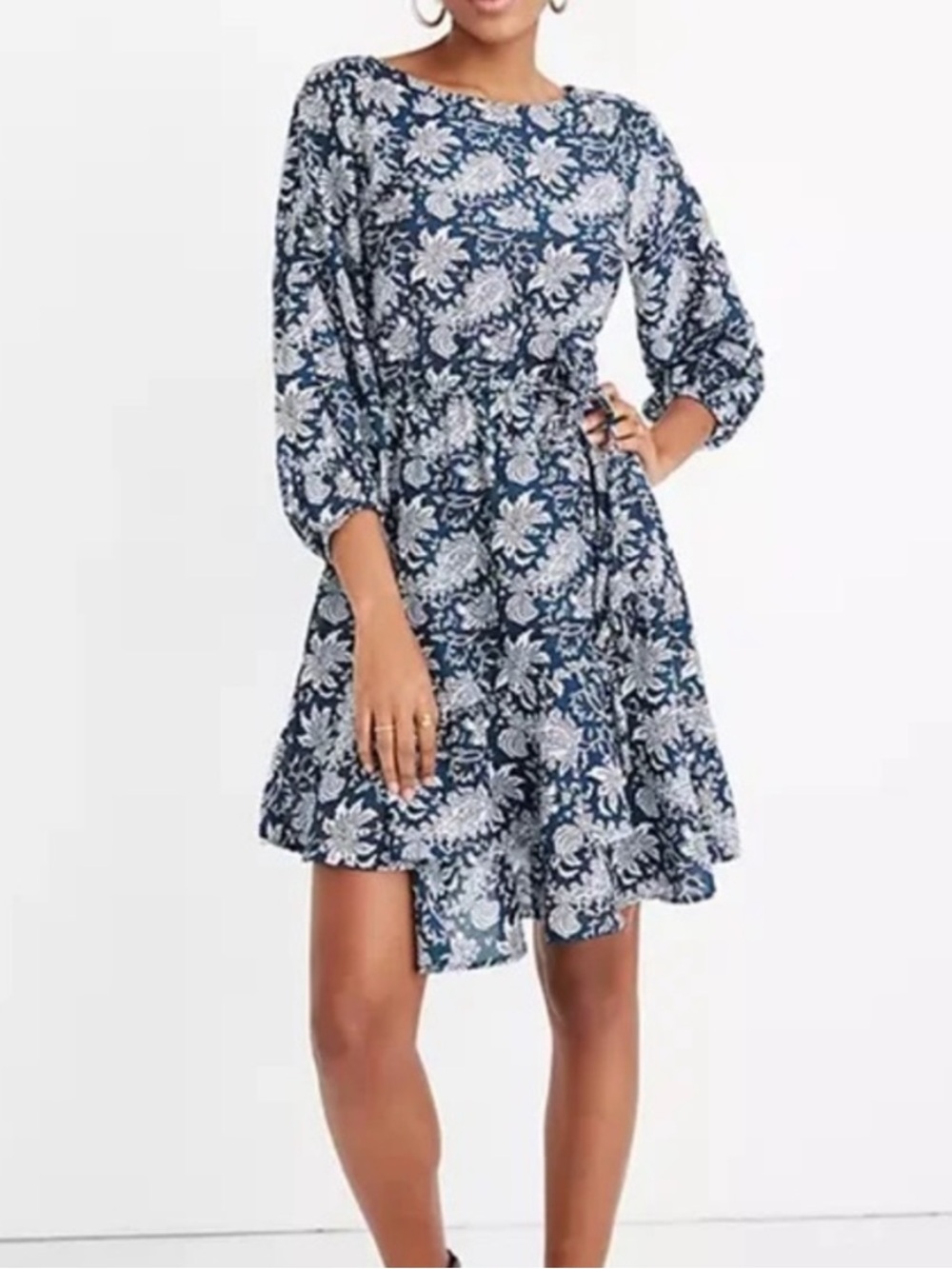 Apiece Apart Sabine Floral Paisley Cotton Silk Puff Sleeve Mini Dress Sz 6